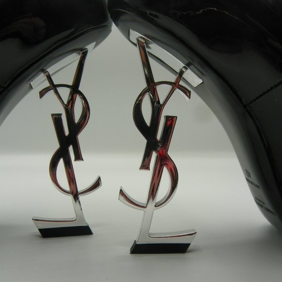 YVES ST. LAURANT BLACK /SILVER HEELS SZ 11.5 /42 - Picture 3 of 9